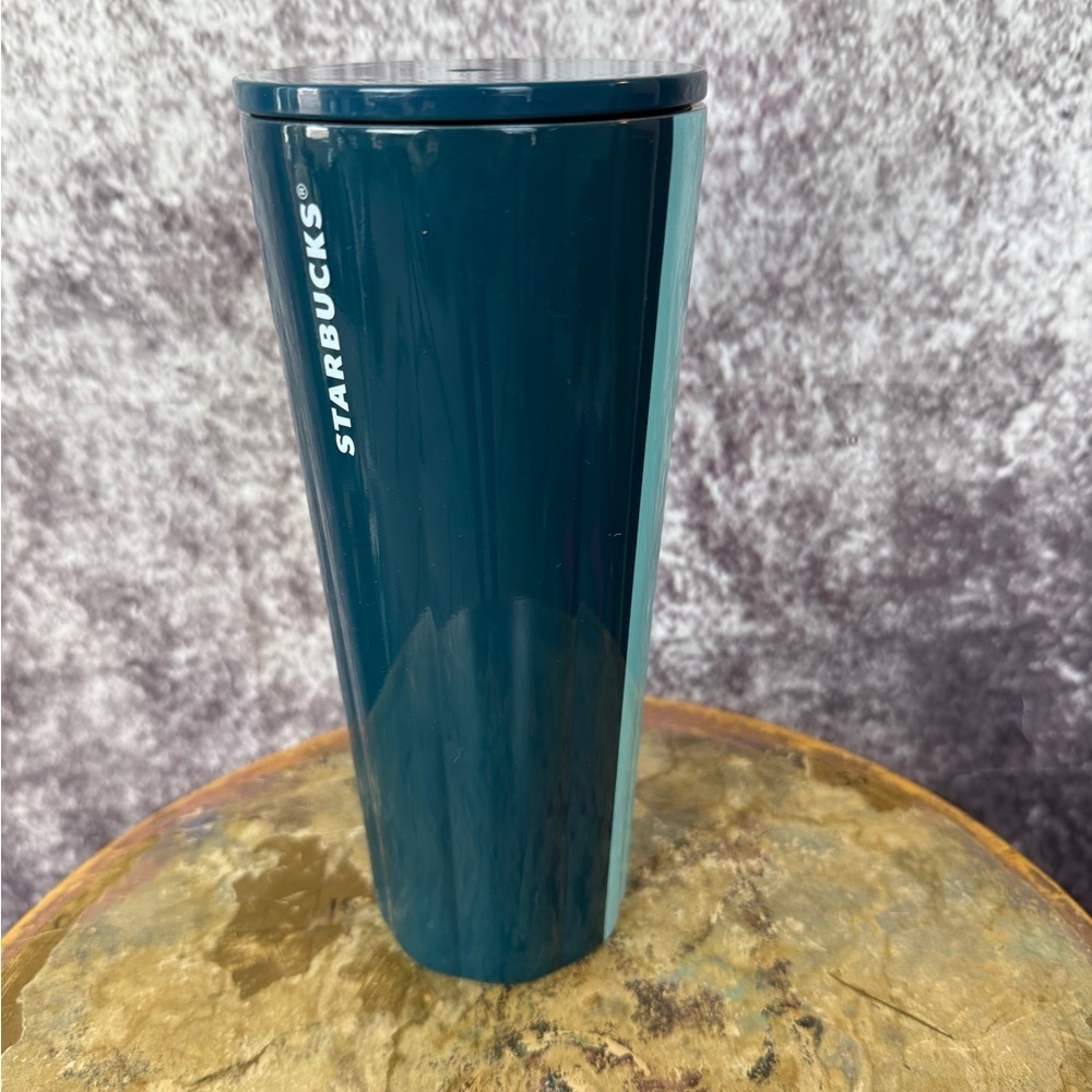 Starbucks 2022 tumbler travel mug Turquoise Teal 2 Tone Metallic Fluted‎ 24 oz